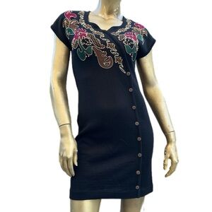 Vintage Carole Little Petite acrylic/wool embroidered/bead embellished dress P/S